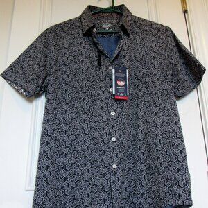 Stone Rose men's size M short sleeve button down Knit Shirt, navy